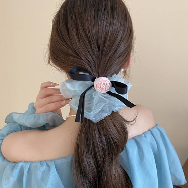 Cloth Rose Hair Tie Sløyfe Rose Elastisk Hårring BLÅ Blue