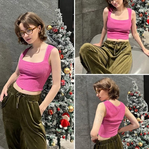 Dame Crop Topper Bralette Vest SVART L Black L