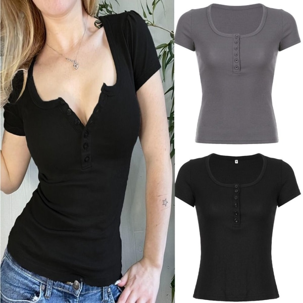 Kortærmede Crop Tops SORT L Black L