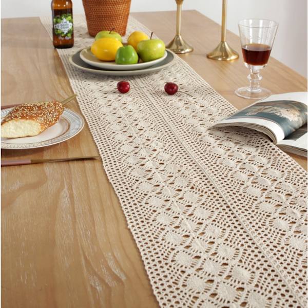 Heklet blondebordløper Boho bomullsbordløper STIL 3 style 3