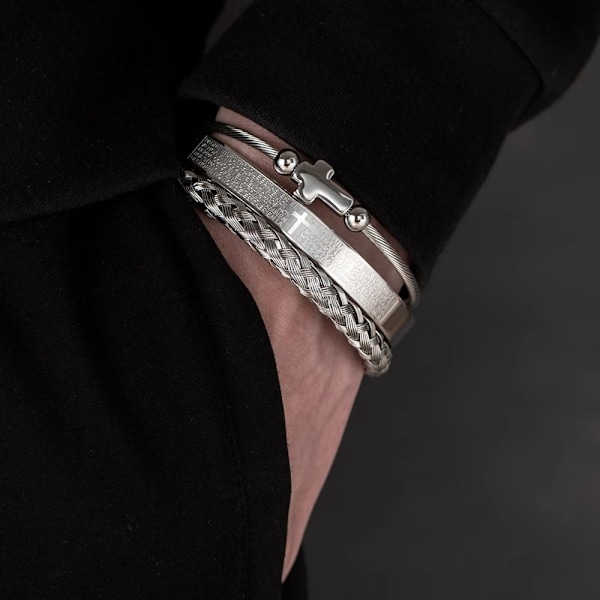 Romertal alfabet armbånd Cross Titanium stål armbånd black