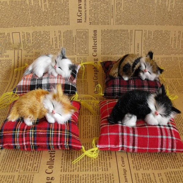 Simulerad Liggande Kattdocka Mini Sovande Katter Prydnader Open Eyes Cat