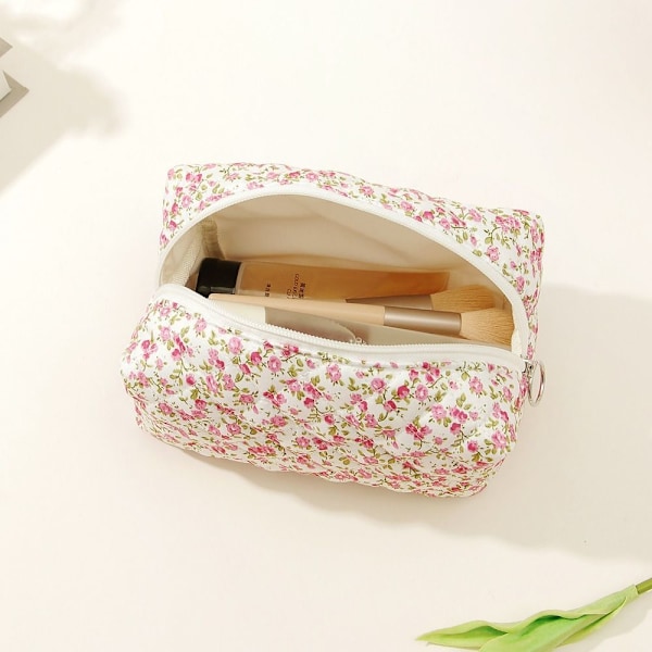 Blomster Puffy Quiltet Makeup Taske Stor Rejse Kosmetik Taske GUL YELLOW