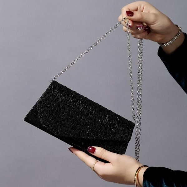 Sequin Clutch Bag Glitter Chain Iltalaukku MUSTA black