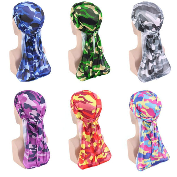 Silk Camouflage Durag Hip Hop Cloak Hat MULTICOLOR multicolor