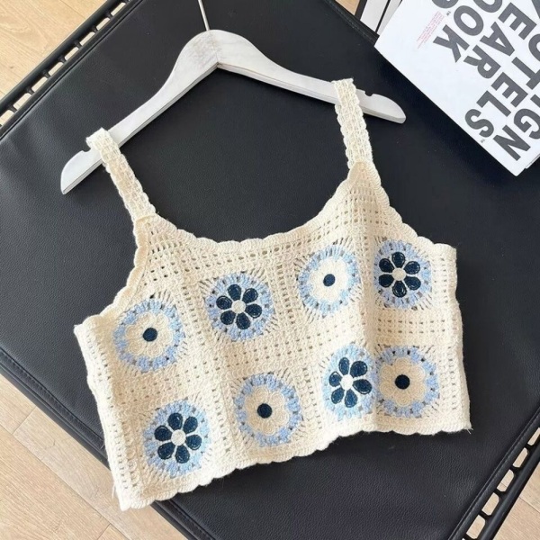 Bohemian Knitted Hollow Suspender Ermeløs Topp APRIKOS Apricot