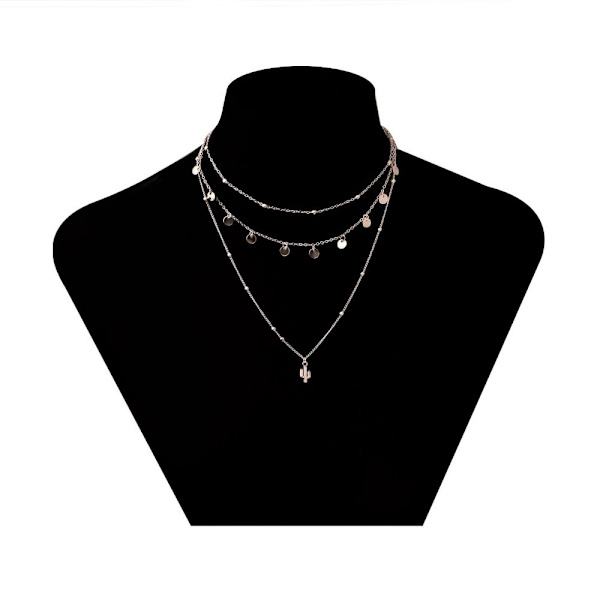 Flerlagers Halsband Lång Kedjehänge SILVER silver