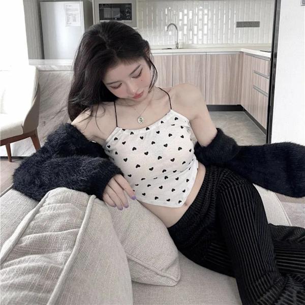 Love Neck Strap Sling Tank Top VALKOINEN White