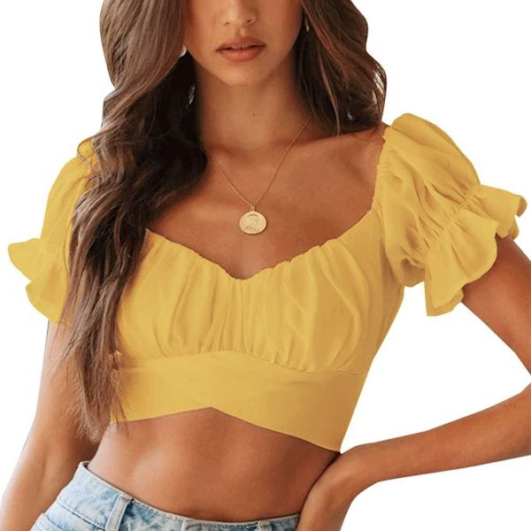 Kortærmede Crop Tops GUL L Yellow L