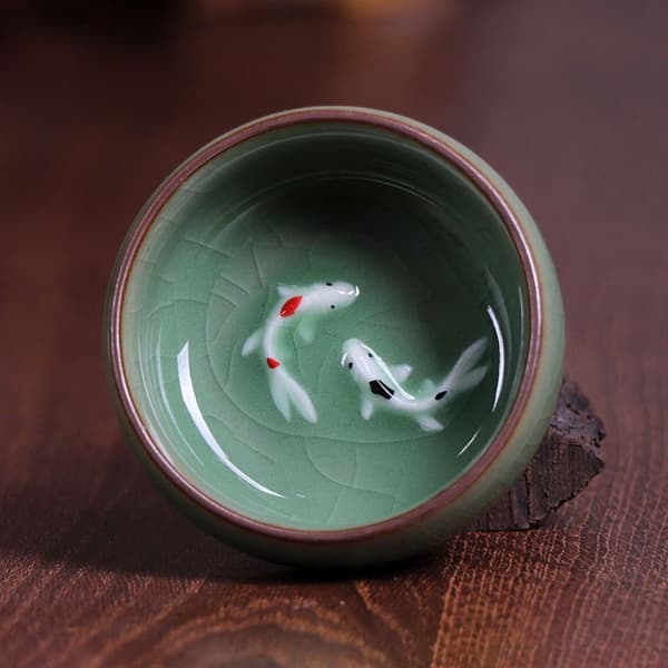 Longquan Celadon Porslinstekopper Guldfisk Tekoppsskål C C C