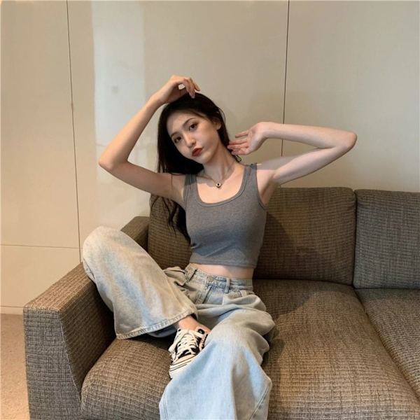 Dame Crop Topper Bralette Vest GRÅ L Gray L