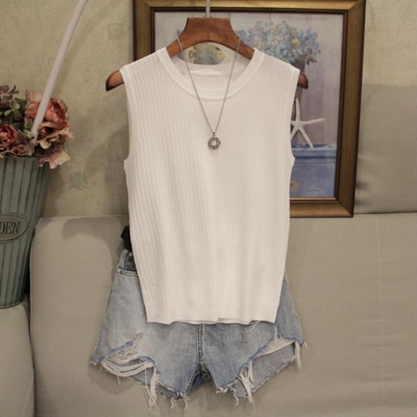 Bluse med o-hals Ermeløs bluse GUL yellow