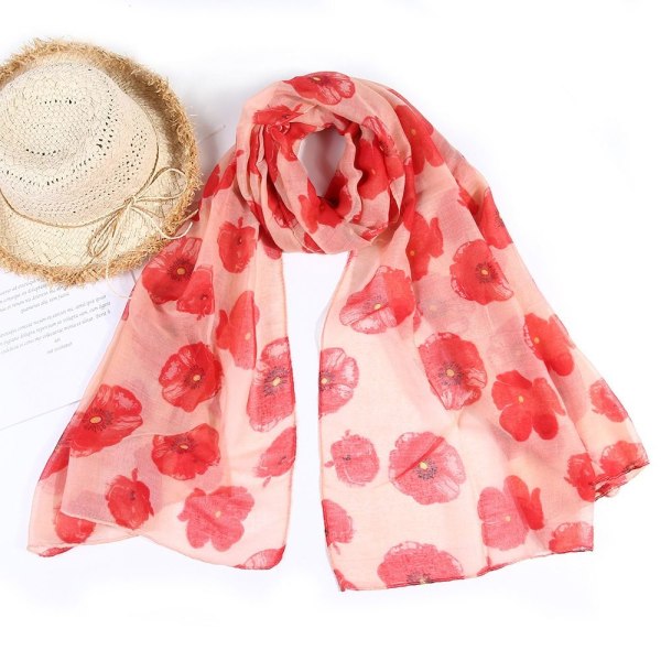 Poppy Print Scarf Poppy Blommig Sjal RICE WHITE Rice white