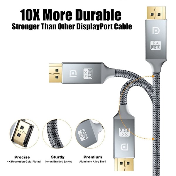DP til DP Kabel 8K 60Hz 2M 2m