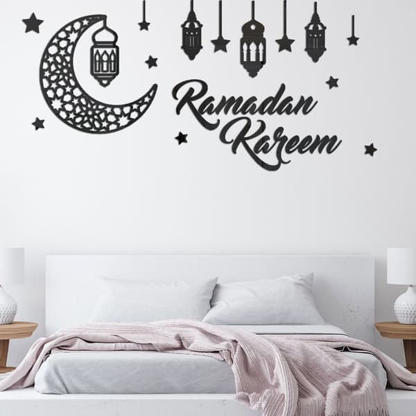 Veggdekorasjon Speil Klistremerker Eid Mubarak Ramadan Dekor Sølv