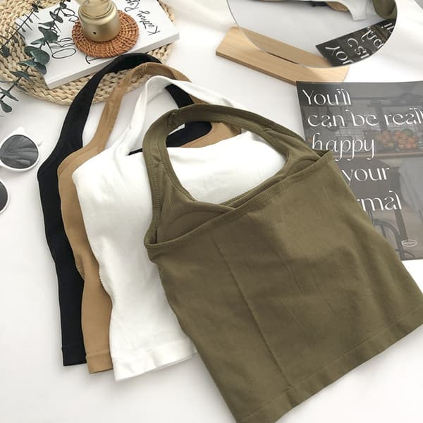 Halter Tank Top Ermeløs Topp Stropp HVIT white