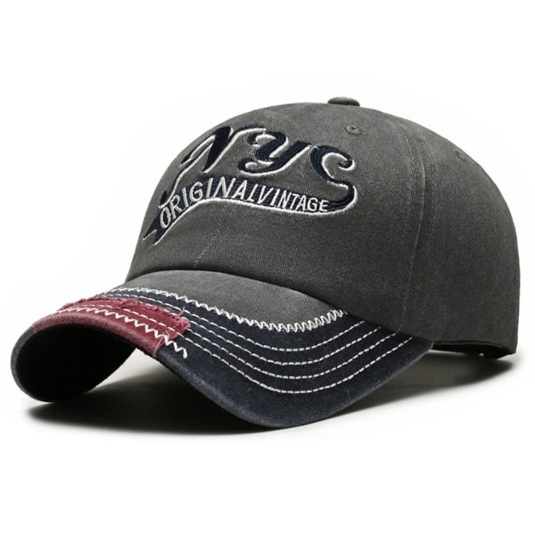 NYS Broderi Baseball Kepsar Distressed Faded Hats GRÅ grey