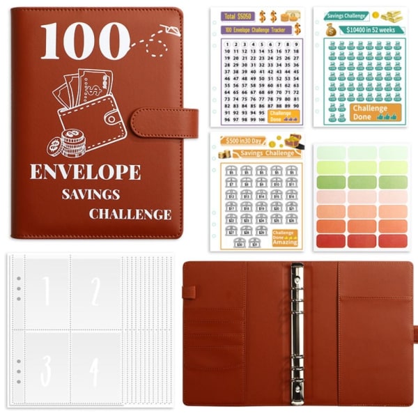 100 Days Savings Challenge 100 Envelope Challenge Binder RUSKEA Brown