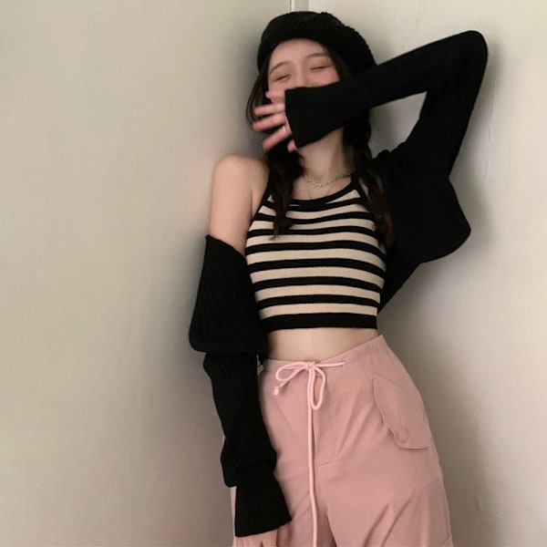 2ST/ SET Stickad kofta Vår Sommar Topp ROSA Pink