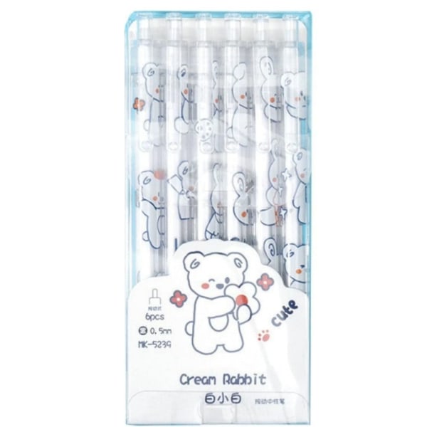 6 kpl Bear Pattern Neutraali set Kawaii Pen Press Water Pen Set