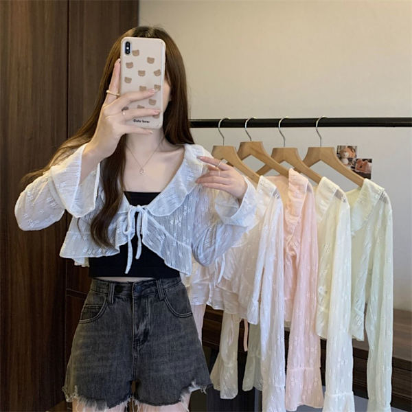 Short Cardigan Chiffon Shirt APRICOT Apricot