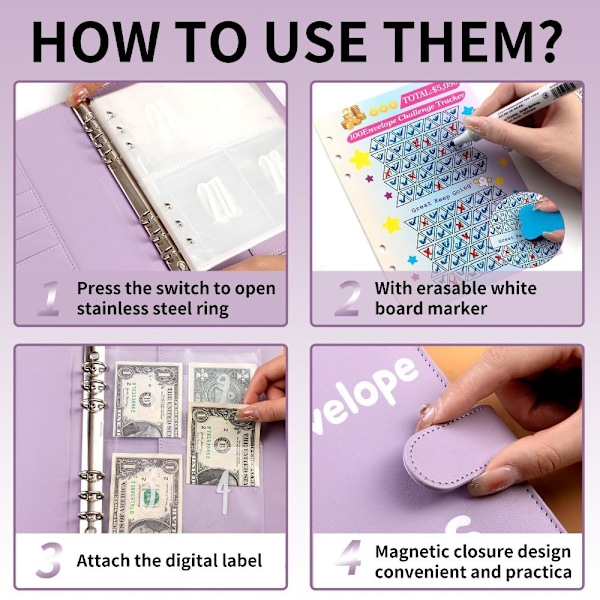 100 Days Savings Challenge 100 Envelope Challenge Pärm LILA Purple