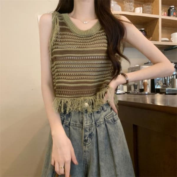 Ärmlös Tank Top Stickad Camisole Topp KAFFE KAFFE coffee