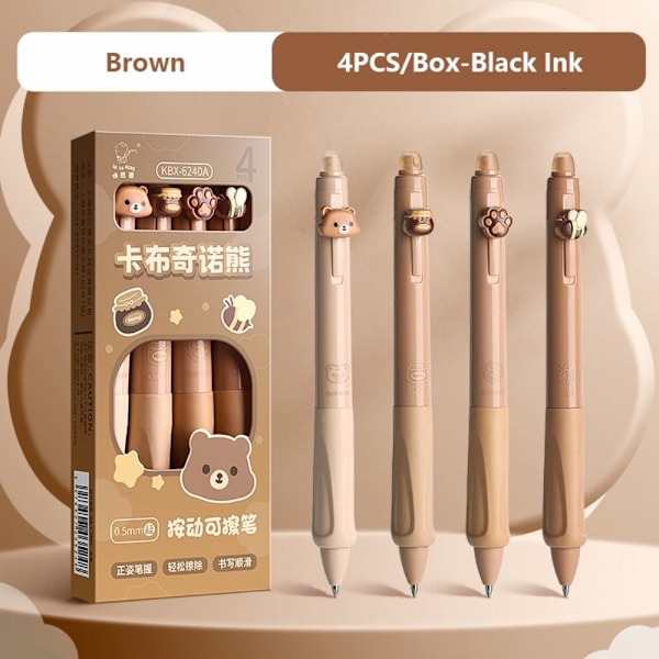 4 STK/Eske Sletbar Pen Gel Pen BRUNT SORT Blæk SORT Blæk Brown Black Ink-Black Ink