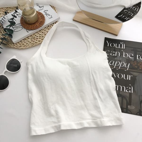Halter Tank Top Ärmlös Topp Rem VIT white