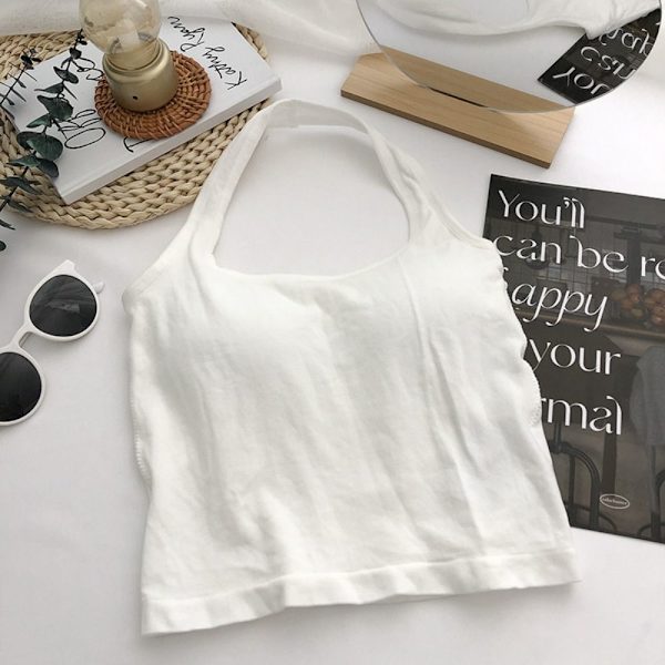 Halter Tank Top Ermeløs Topp Stropp HVIT white