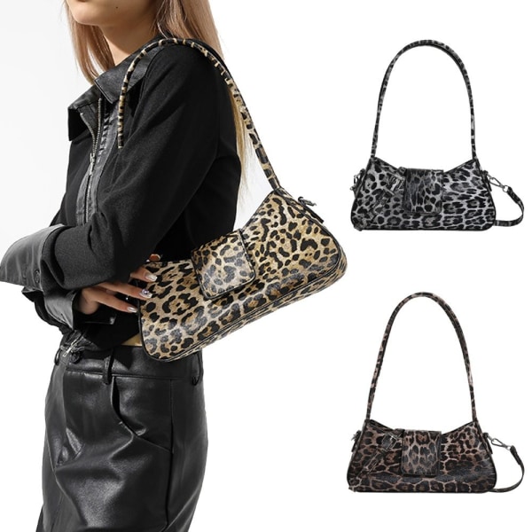 Leopard Håndveske Lær Clutch Bag SVART black