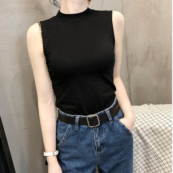 Ærmeløs Top Halv Højhalset Vest SORT XL Black XL