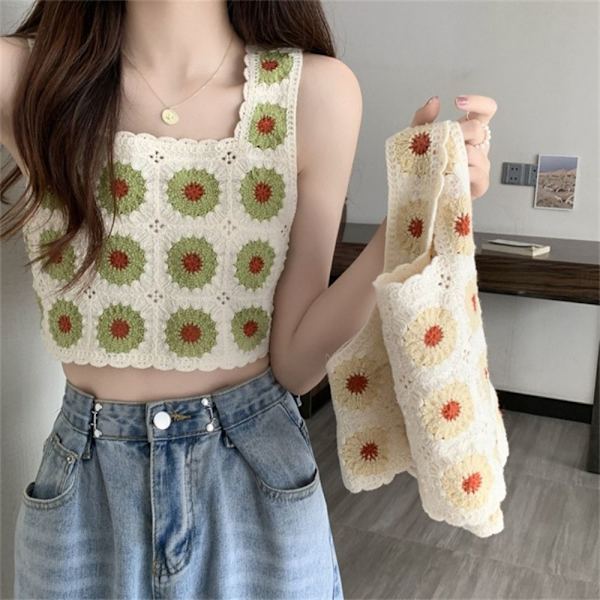 Hul ærmeløs Suspender Sweet Crochet Vest SORT 1 1 black 1-1