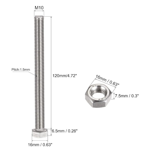 4st sexkantsskruvar Helgängade sexkantsbultar 4pcsM10x120mm
