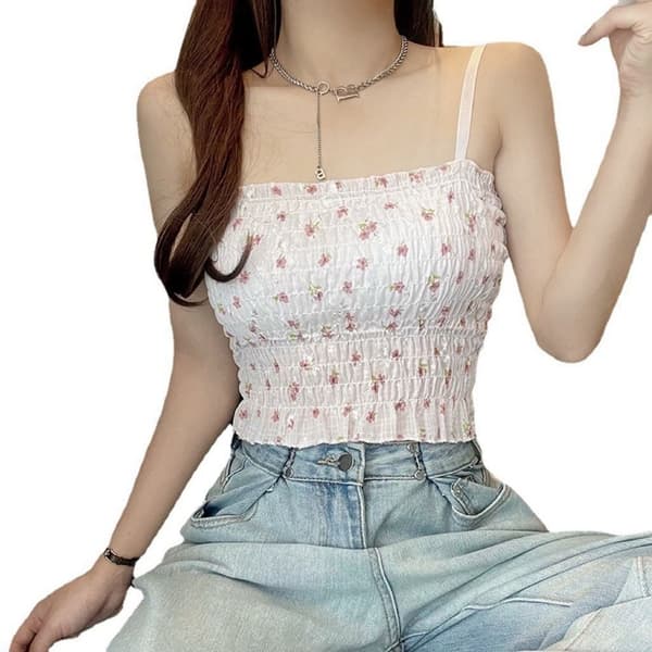 Blomstret Camisole-topp med trykk ROSA Pink