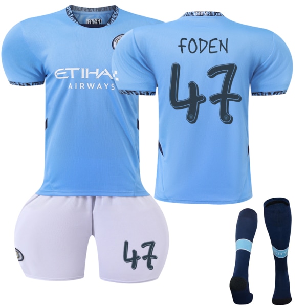 2024-2025 Manchester City Champions League version Children's Football Kit 47 Foden 24