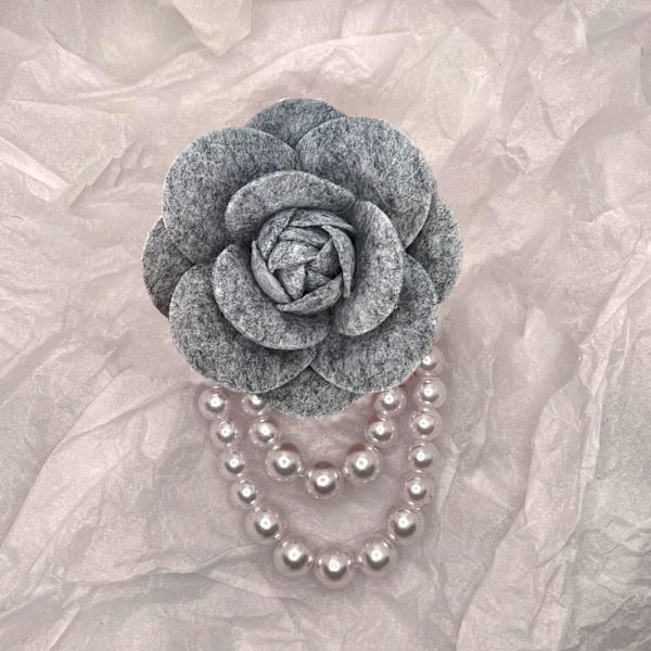 Camellia Flower Brosch Pins Pearl Tofs Corsage GRÅ grey