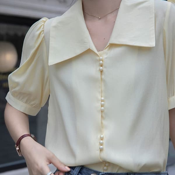 Halvermet Damebluse HVIT S White S