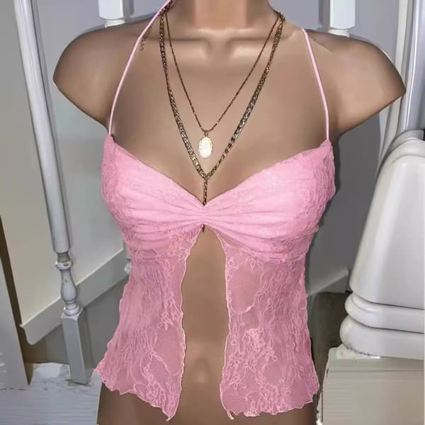 Blommig Crop Top Spetslinne ROSA M pink M