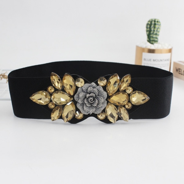 Rhinestone elastisk linning Bælte SORT Black