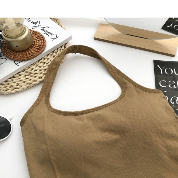 Halter Tank Top Ærmeløs Top Strap KHAKI khaki