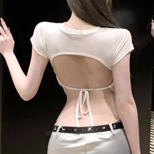 Høy midje snøring Design Topp Uregelmessig bluse WHITE XL White XL