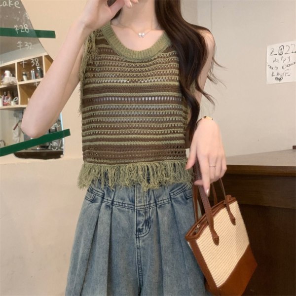 Ärmlöst linne stickad camisole-topp GRÖN GRÖN green