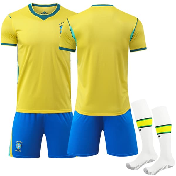 VM 2026 Brasilien Hemmefotbollströja+shorts+strumpor M