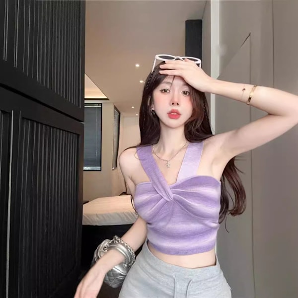 Gradient Twisted Sling Crop Top LILLA Purple