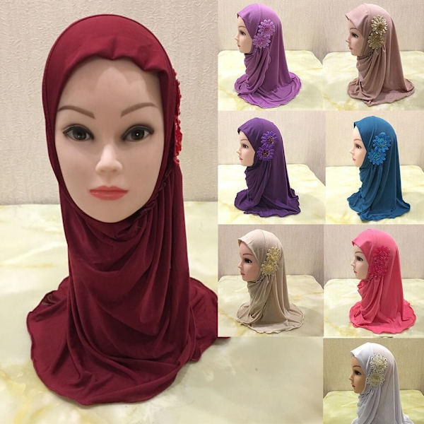 Hijab islamisk hovedtørklæde børn One Piece blomstertørklæde PINK Pink