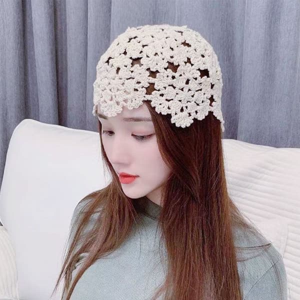 Neulottu barettihattu BEIGE Beige