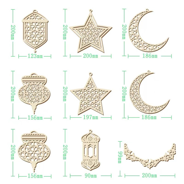 9 kpl Eid Mubarak Ramadan-koristeita riipuksina