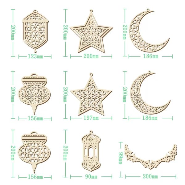 9 stk EID Mubarak Ramadan Dekorative Hengepynt