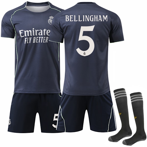 2025-2026 Real Madrid Bortaställ Barn Vuxen Fotbollströja Nr 5 Bellingham Adult L
